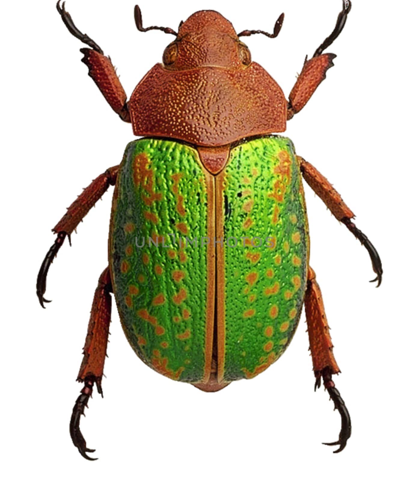 A close up of a green scarab beetle.High quality photo