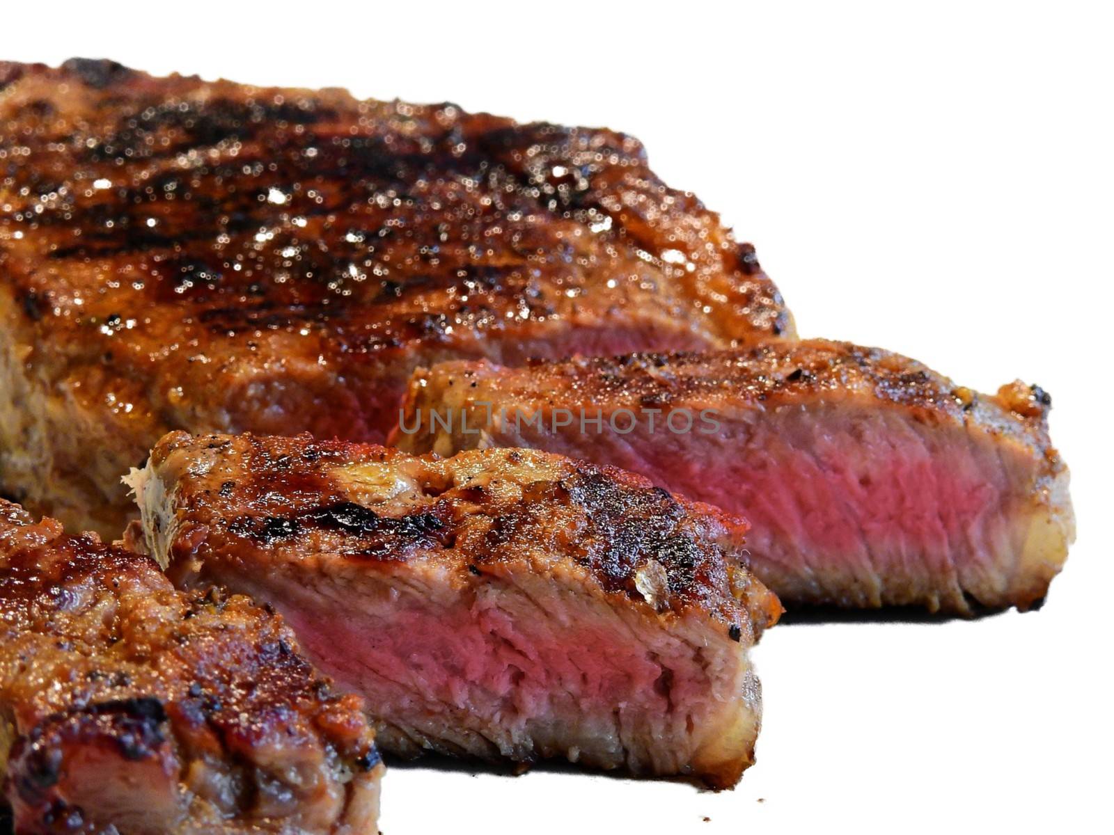 Medium-roasted steak with a white background High quality photo