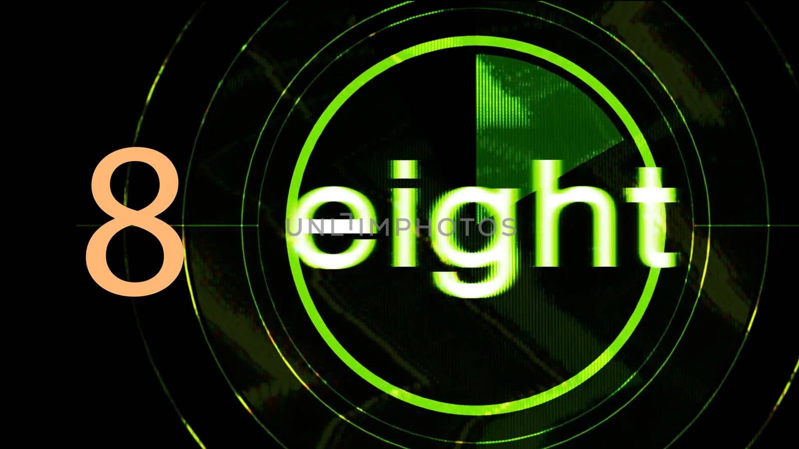 Number written as digit and in english text. Illustration of typography on black background.