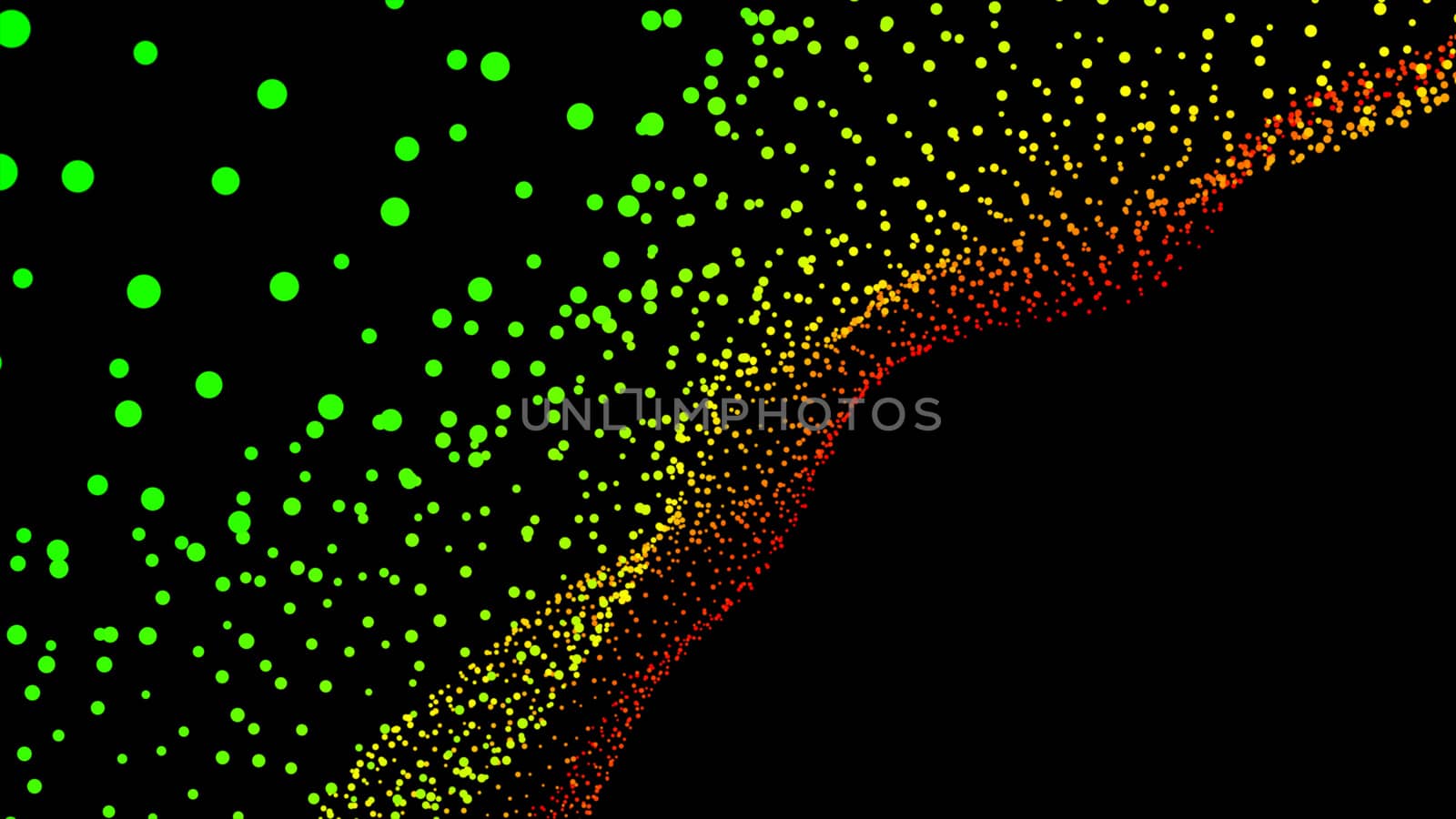 Black abstract texture background with glittery colored shiny bokeh spheres. Sparkling glittered particles on black background for placard, banner and greeting cards.