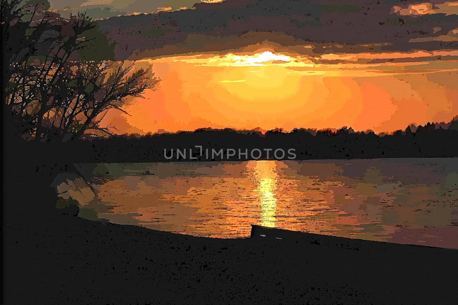 An orange sunset in the background painting by balage941