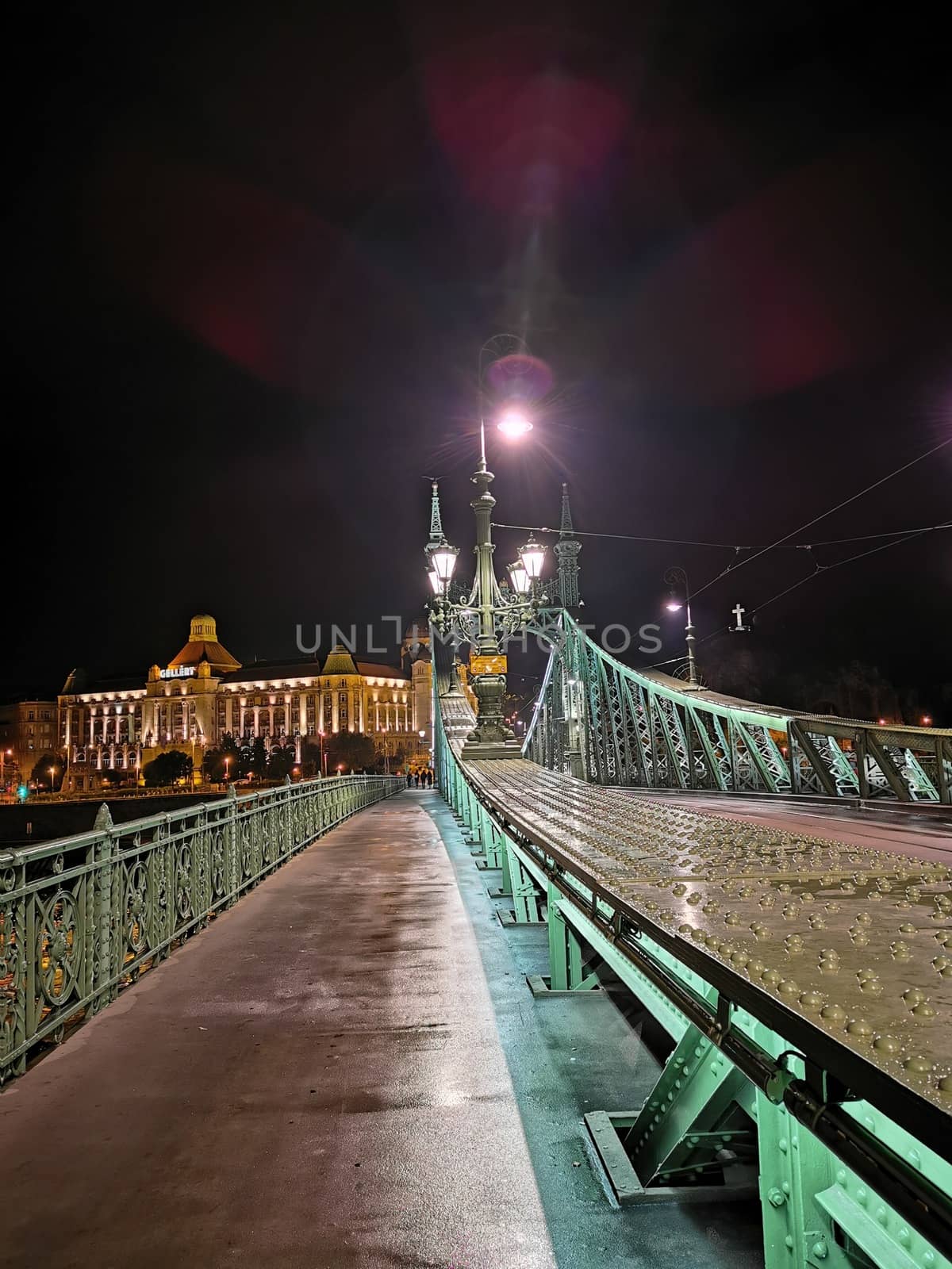 The Liberty Bridge and the Budapest Gellert hotel in the evening lights. High quality photo