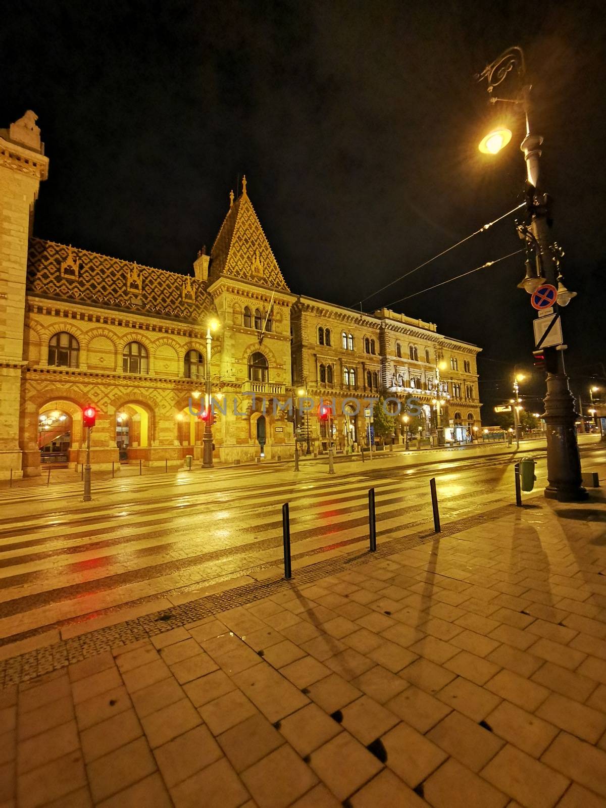 Main customs square street view in Budapest in the evening lights. High quality photo