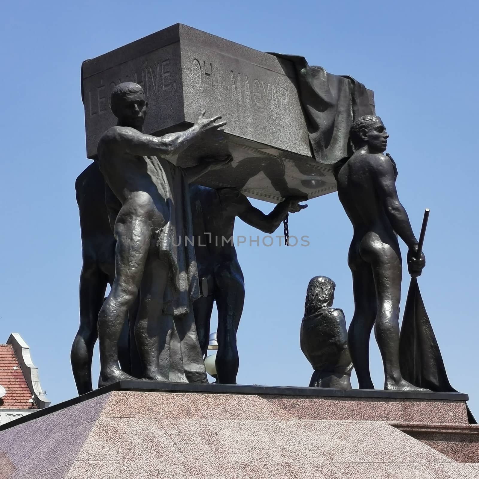 "Be a believer in oh Hungarian" hungarian allocution detail sculpture group in Miskolc. High quality photo