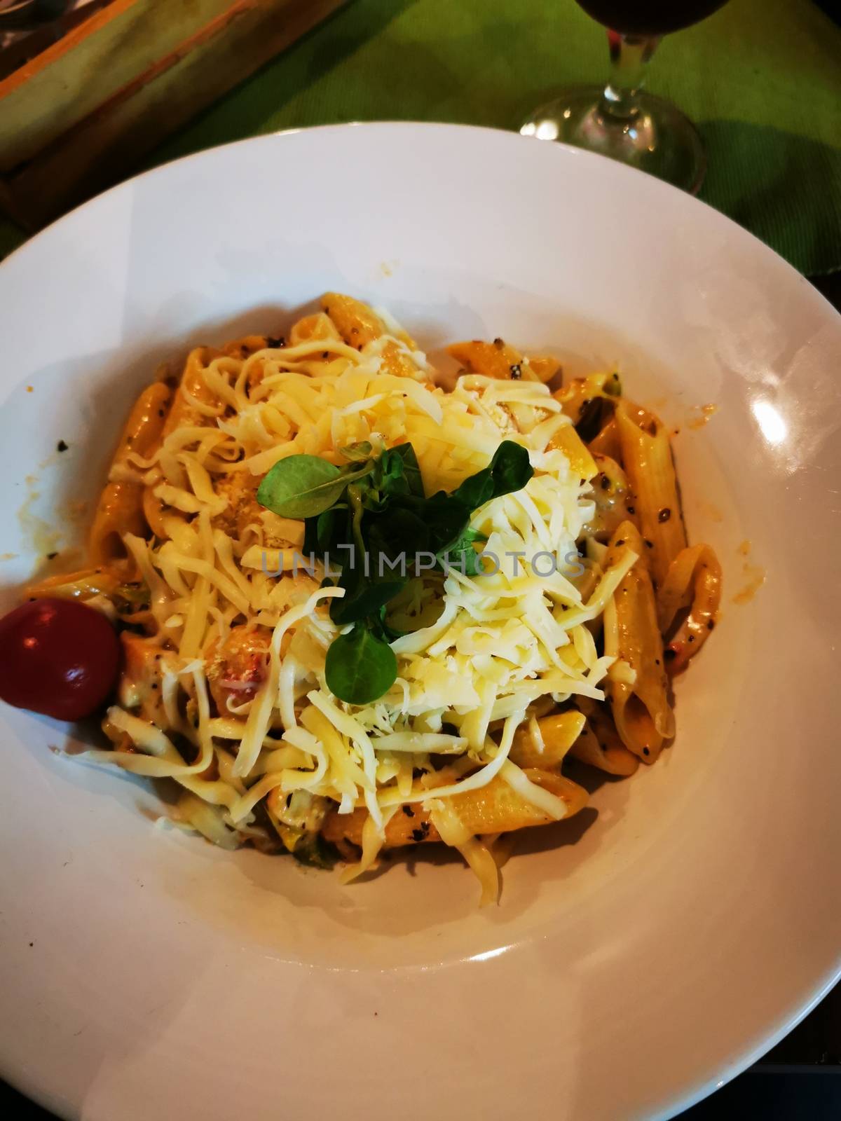 A plate of food on a table. High quality photo