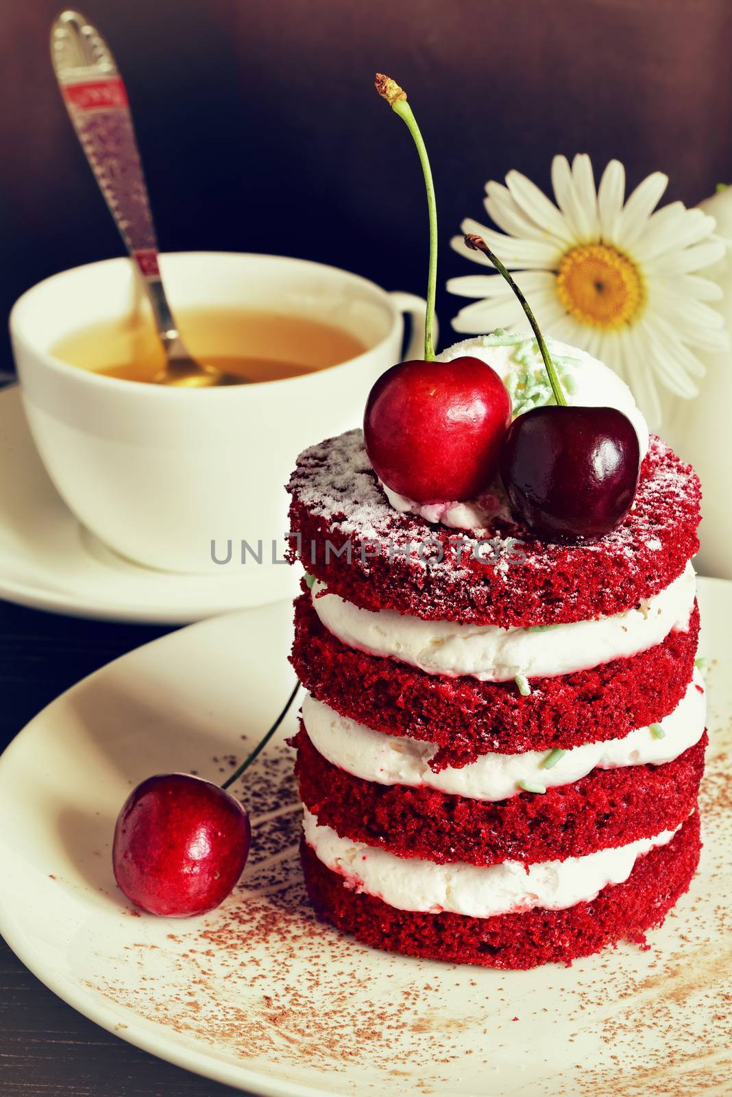 Red cake with cherry by Visual-Content