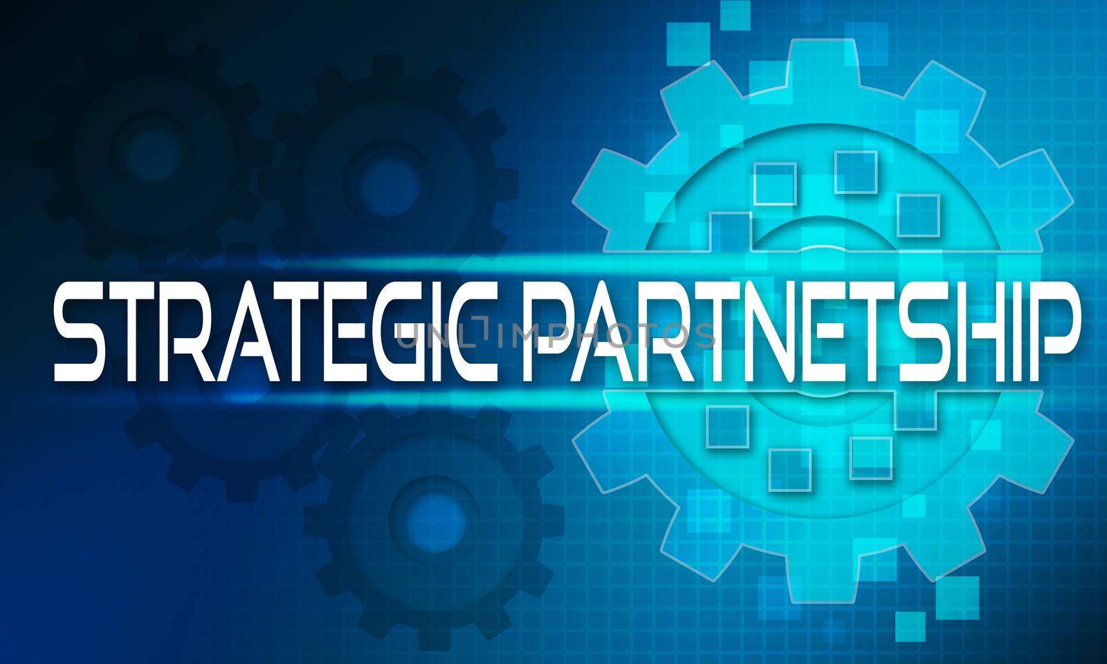 Strategic partnership concept text on the mechanism of gears. Te by tang90246