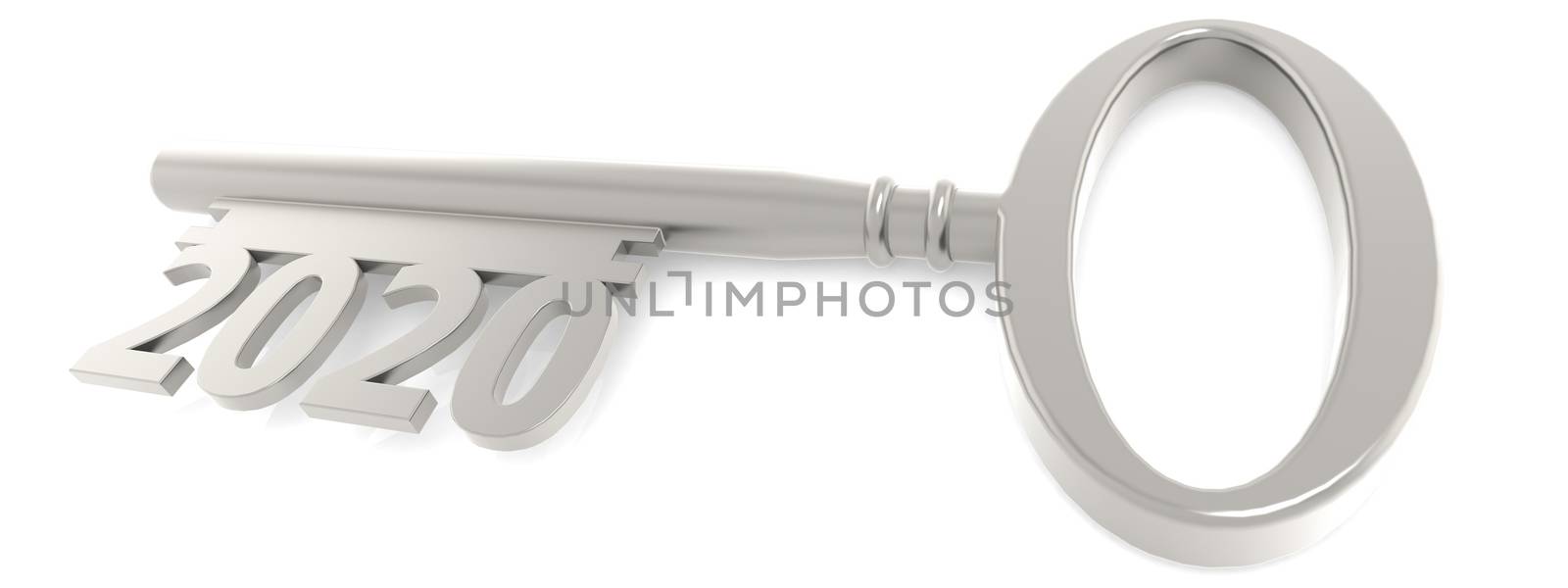 Vintage Key with 2020 year Sign on a white background, 3D rendering