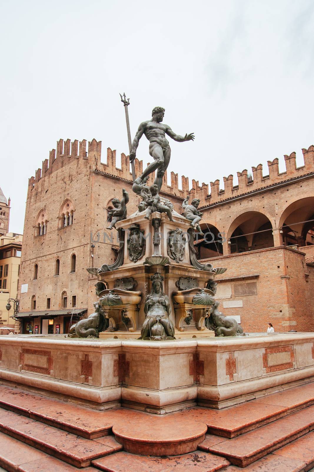 The beatiful ancient Fountain of Neptune in Bologna Italy