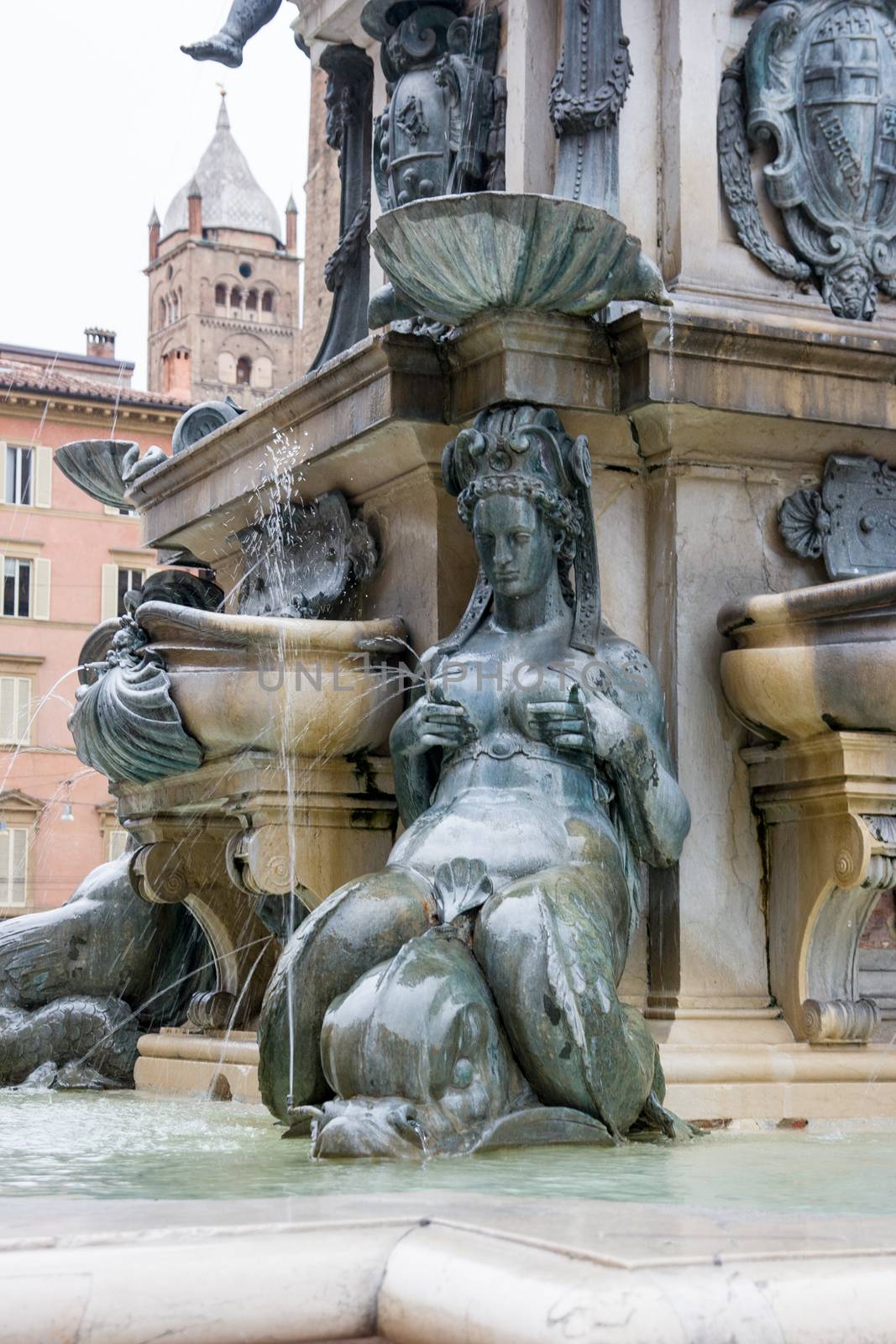 The beatiful ancient Fountain of Neptune in Bologna Italy