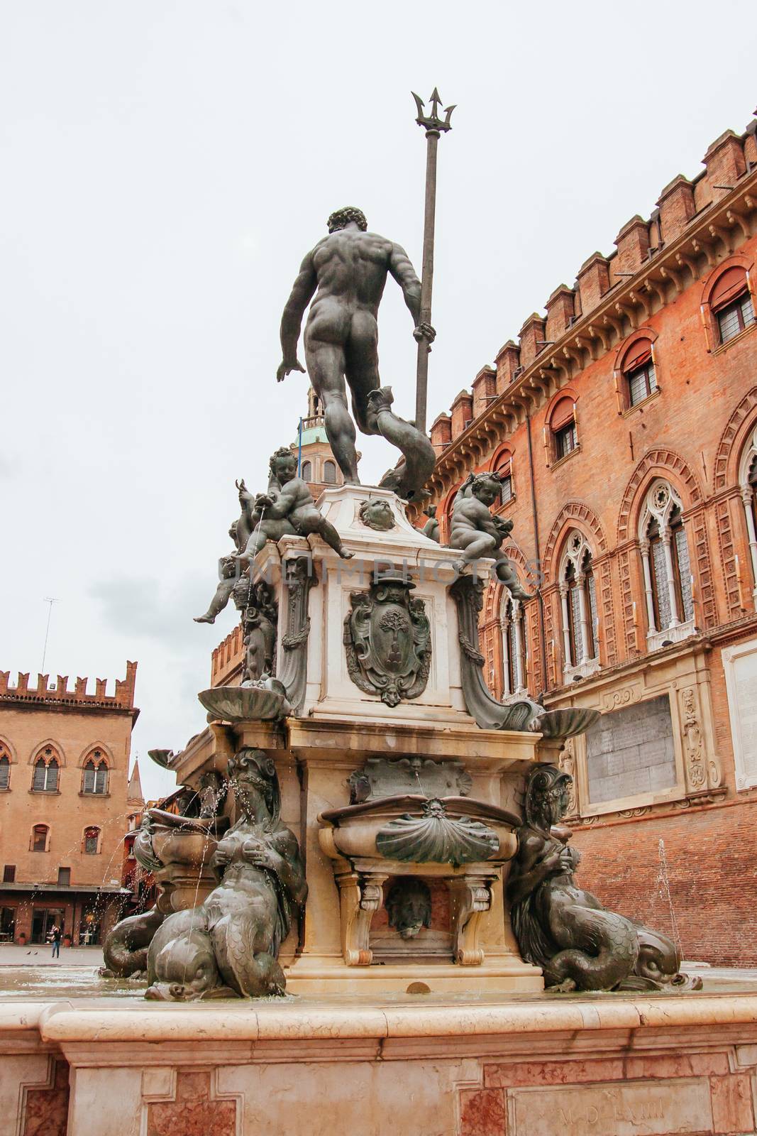 The beatiful ancient Fountain of Neptune in Bologna Italy