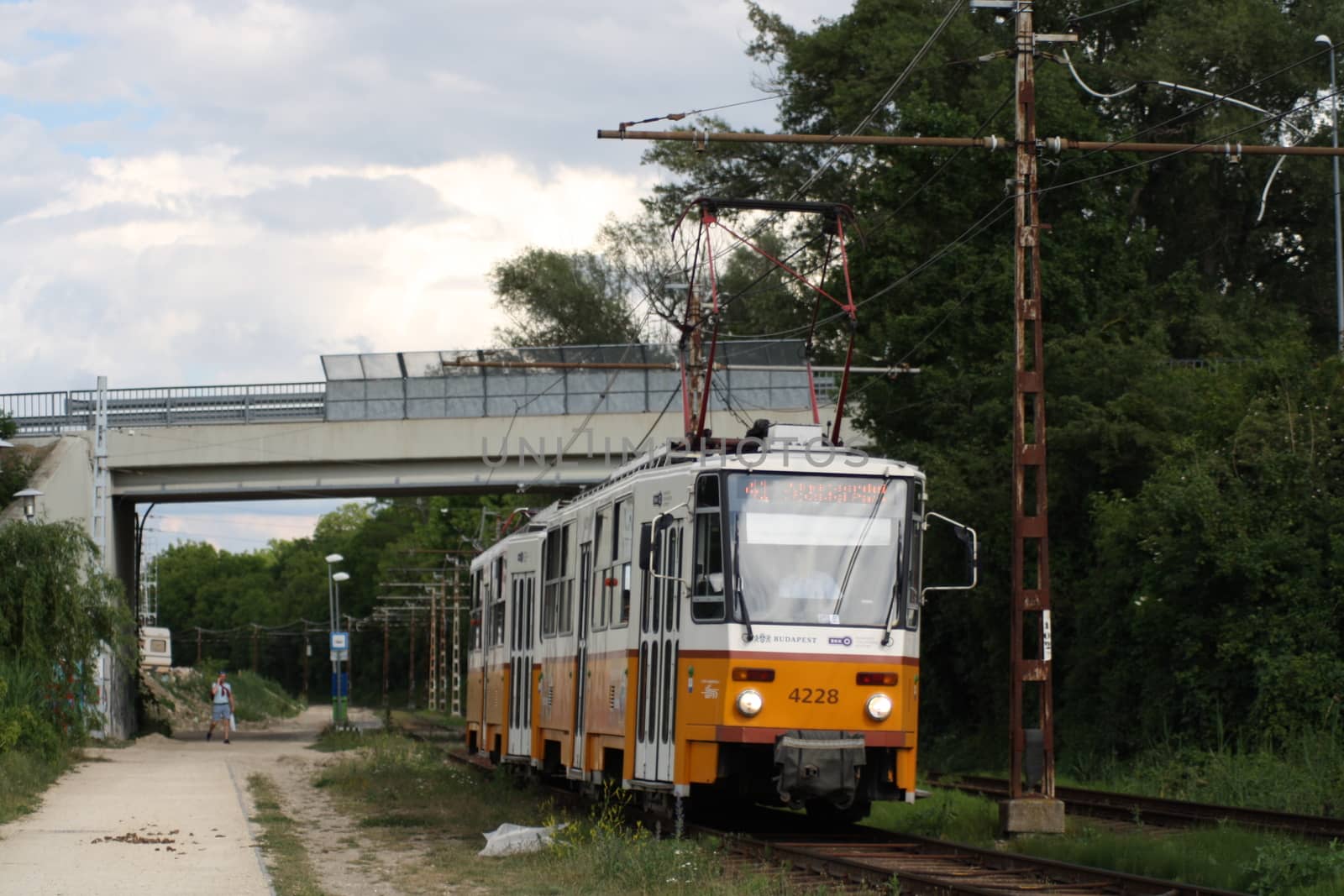  The approaching tram at Budafok in Budapest. High quality photo