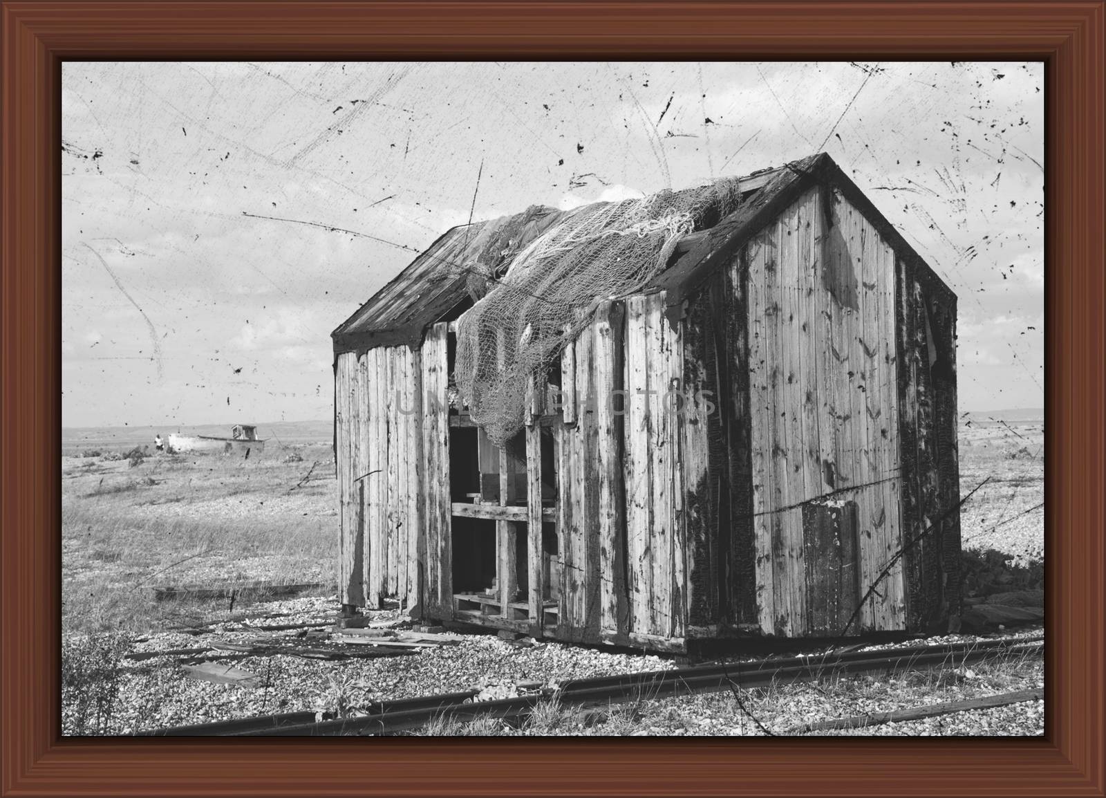 Old house with black background and brown picture frame by balage941