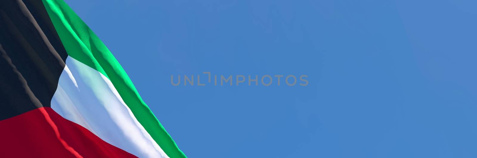 3D rendering of the national flag of Kuwait waving in the wind by butenkow