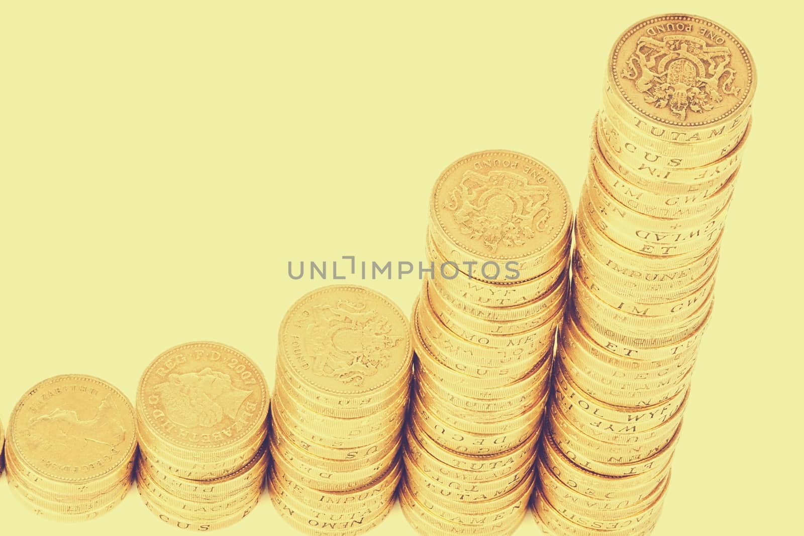 Euro Coin Collection with yellow background High quality photo