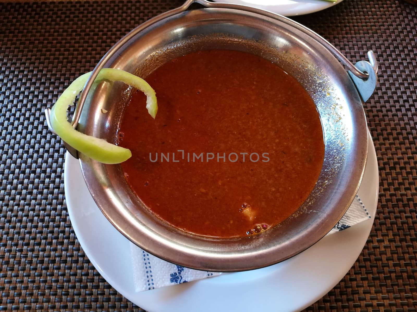 Mixed chowder with strong peppers in Tokaj. High quality photo