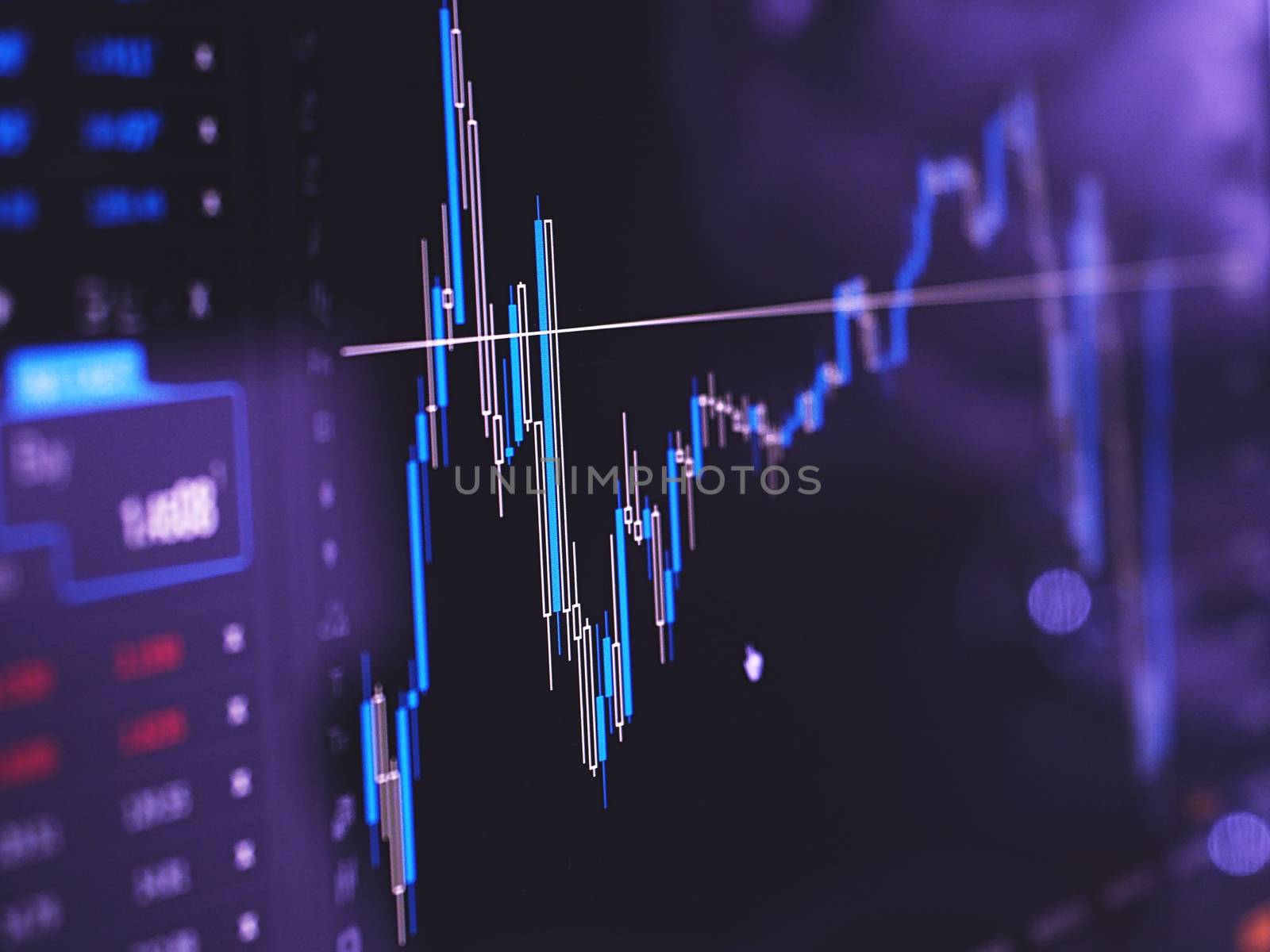 Stock market graph with purple background . High quality photo