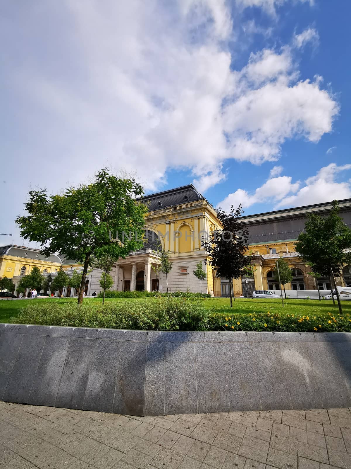 Keleti railway station and green trees. High quality photo