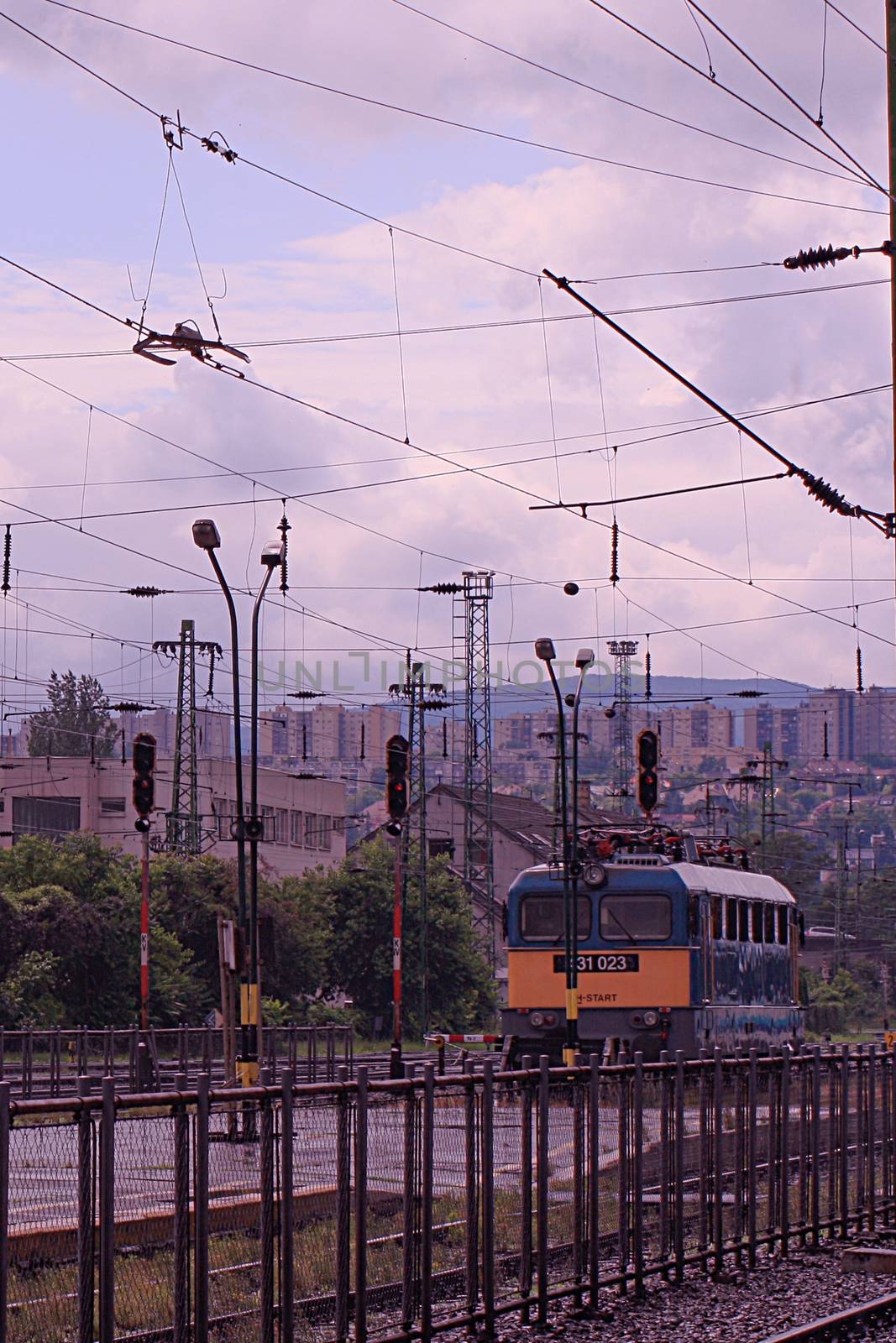 A train on a steel track in Budapest by balage941