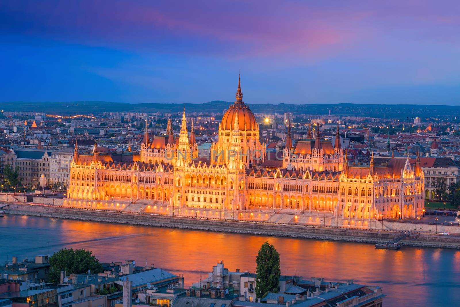 Parliament building over delta of Danube river in Budapest by f11photo
