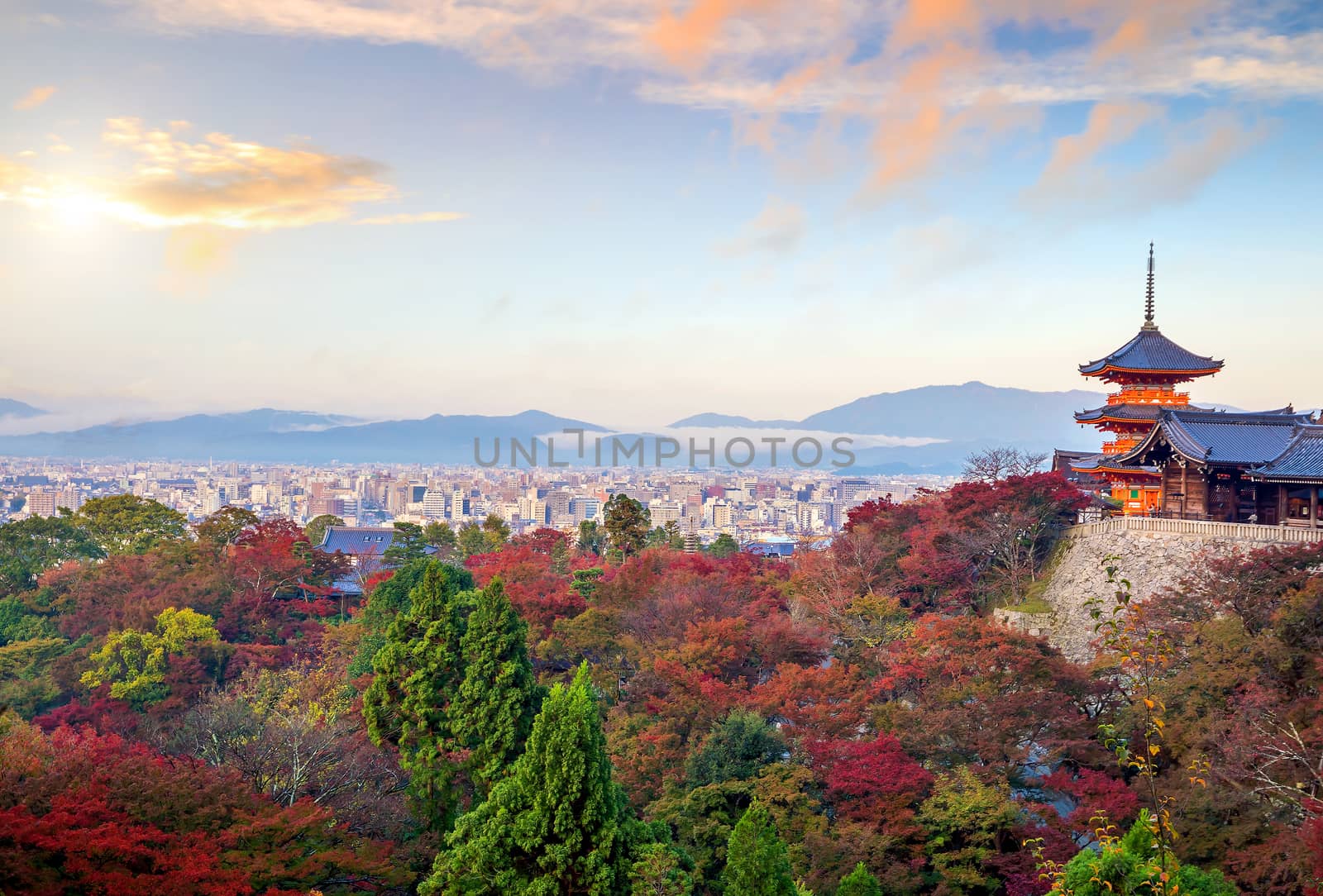Autumn Color of Kyoto skyline and Kiyomizu-dera Temple in Kyoto by f11photo