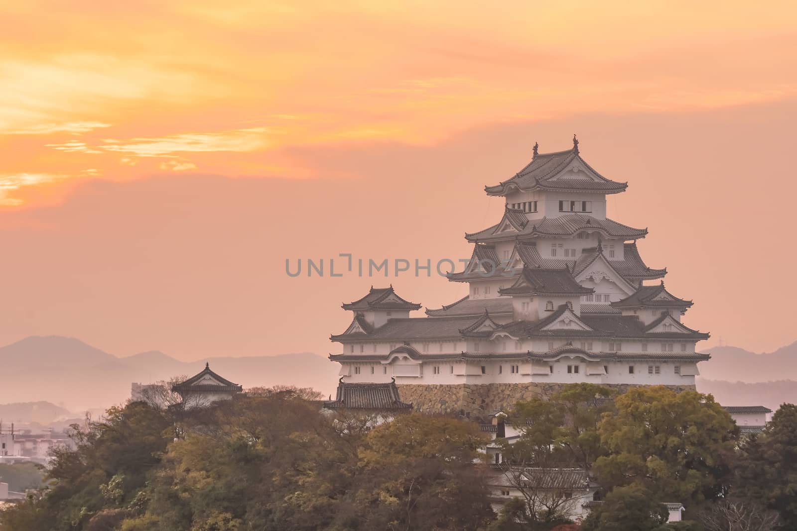 View of Himeji Castle (autumn season) in Himeji Japan at sunrise