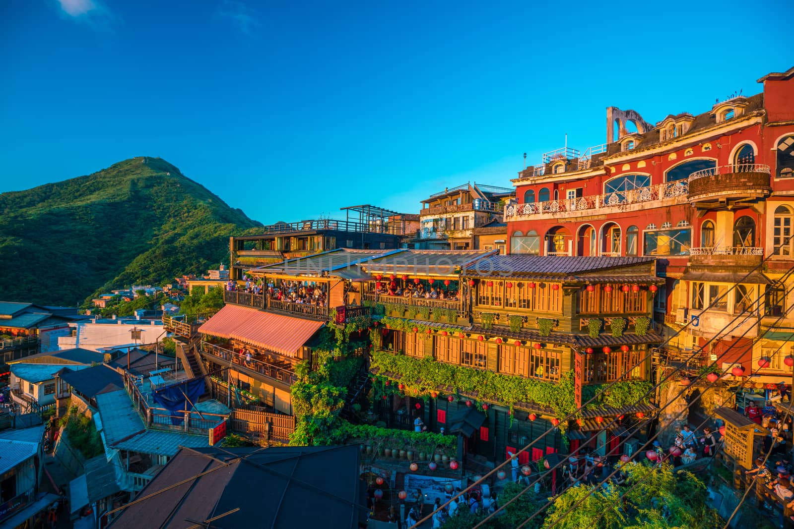 Many tourist in restaurant at old street in Jiufen Taiwan by f11photo