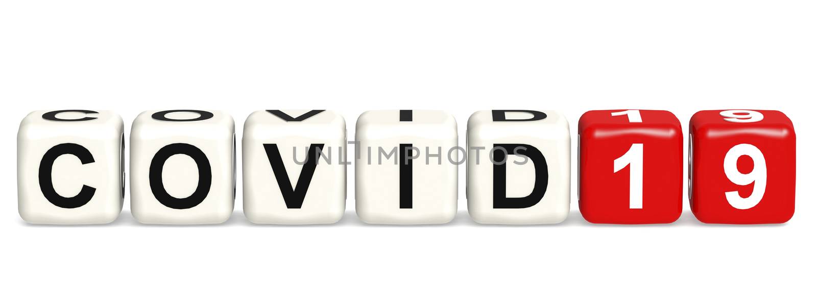 Covid19 word concept on cube block isolated, 3d rendering