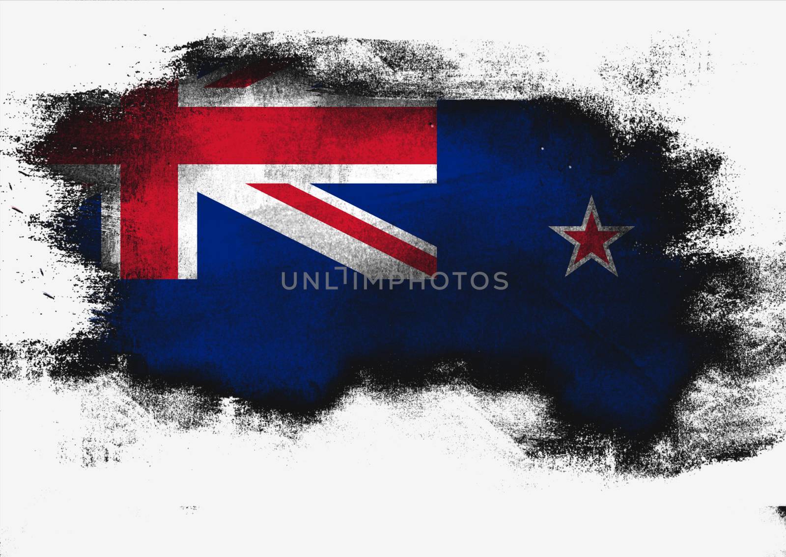 New Zealand flag painted with brush on white background, 3D rendering