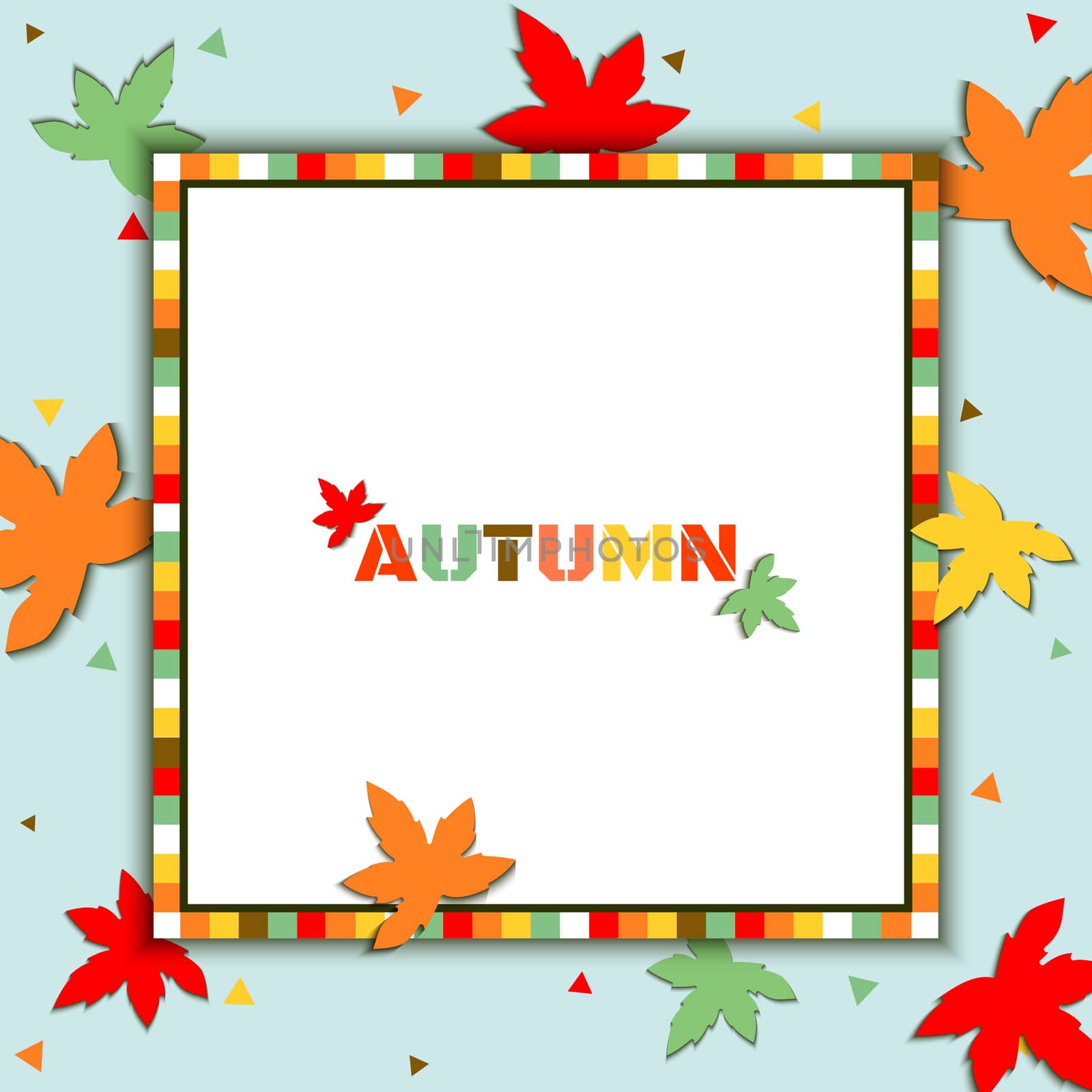 Illustration vector of Autumn season design with maple leaf and frame on blue background.