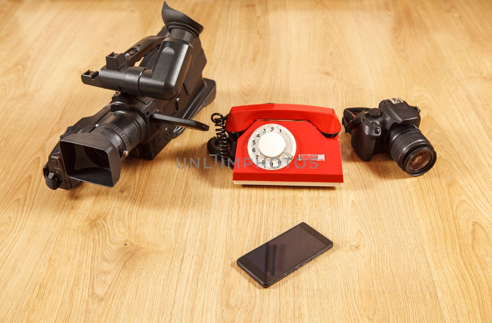 smartphone as a universal device - phone, camera, camcorderю conceptual photo
