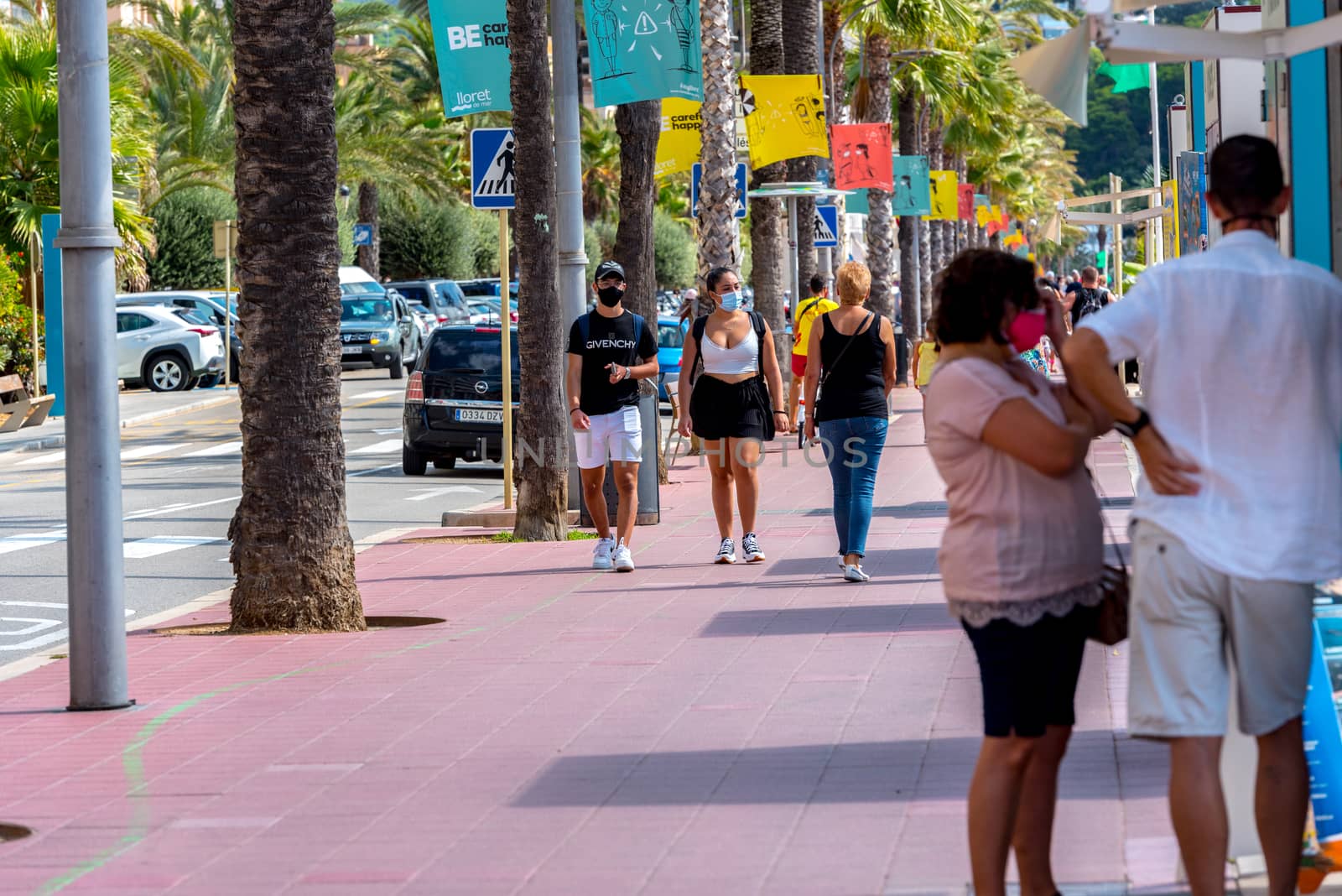Lloret de Mar, Spain : 2020 2 Sept : Streets of Lloret de Mar after Covid 19 without international tourists in summer 2020