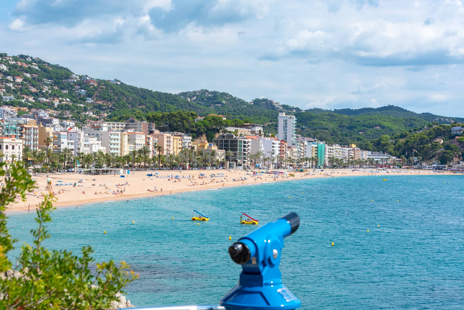 Beach of Lloret de Mar after Covid 19 without international tourists in summer 2020.
