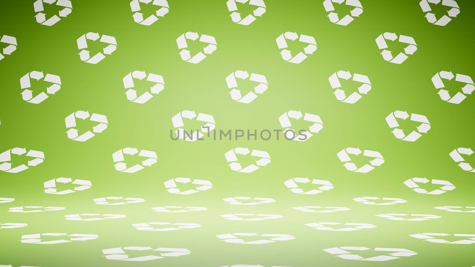 Empty Blank Green and White Recycle Symbol Pattern Studio Background 3D Render Illustration