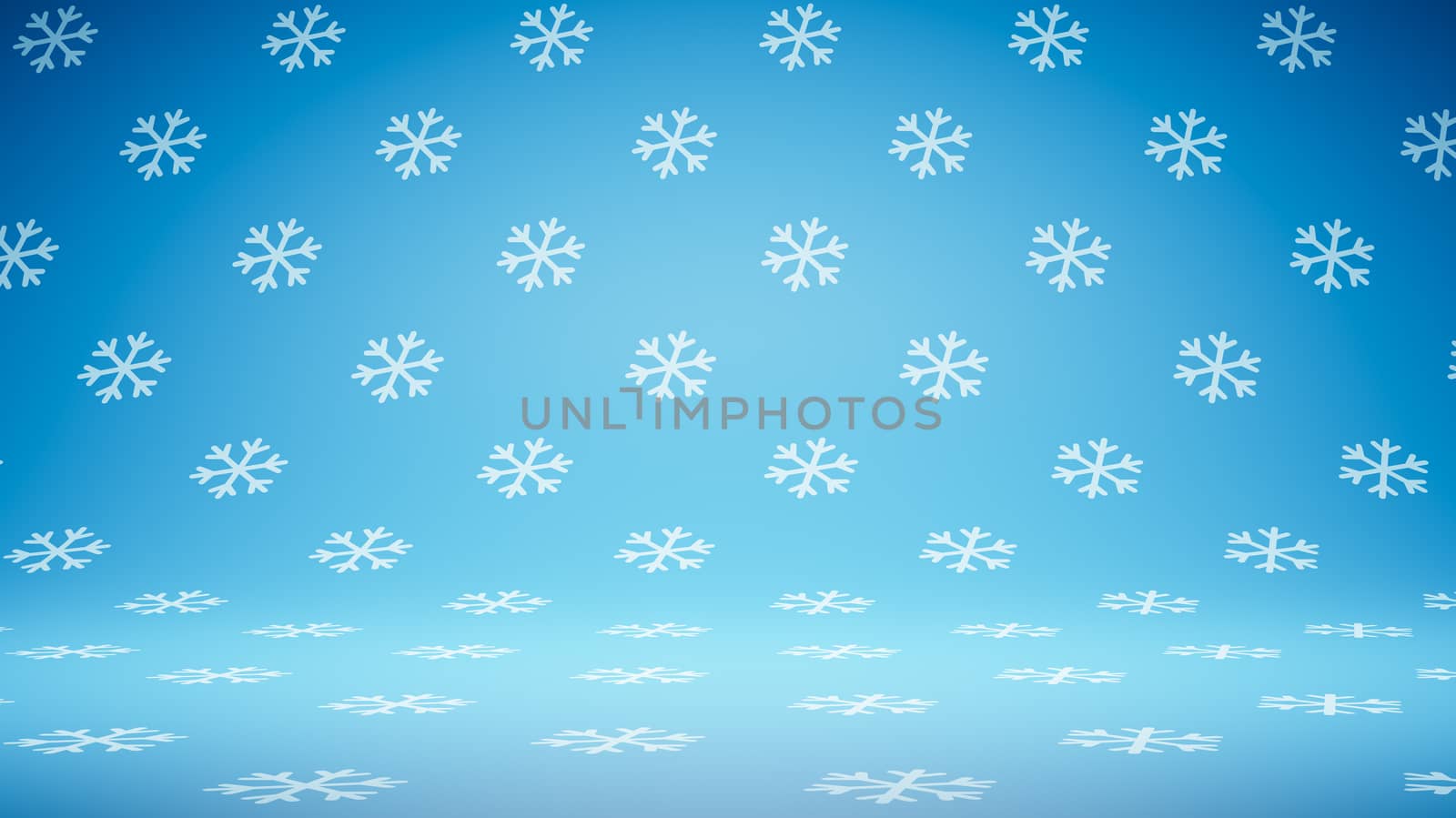 Empty Blank Blue and White Snowflakes Pattern Studio Background 3D Render Illustration