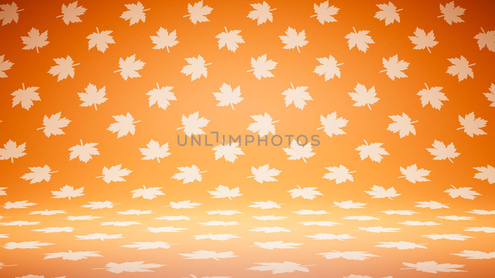 Empty Blank Orange and White Leaves Pattern Studio Background 3D Render Illustration