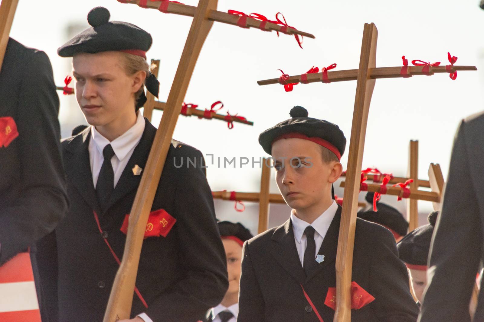 kids and teenagers during Christian religious cross procession in Bergen, Norway by kb79