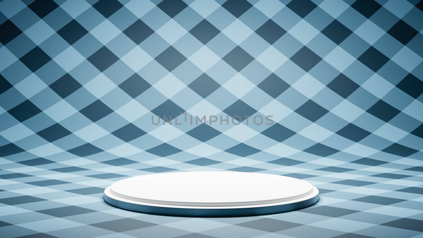 Empty White Platform on Blue Striped Pattern Studio Background 3D Render Illustration