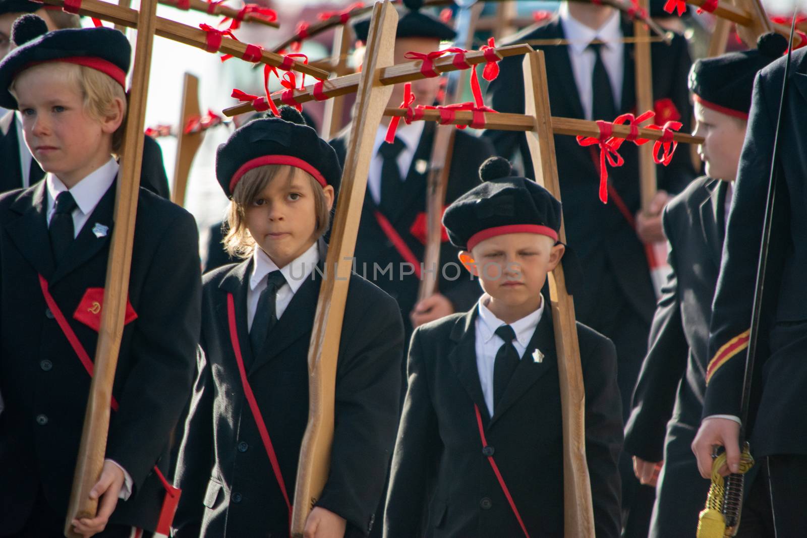 kids and teenagers during Christian religious cross procession in Bergen, Norway by kb79