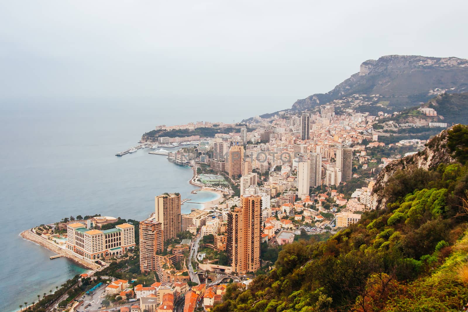 Views over the harbours and hillside of Monte Carlo Monaco