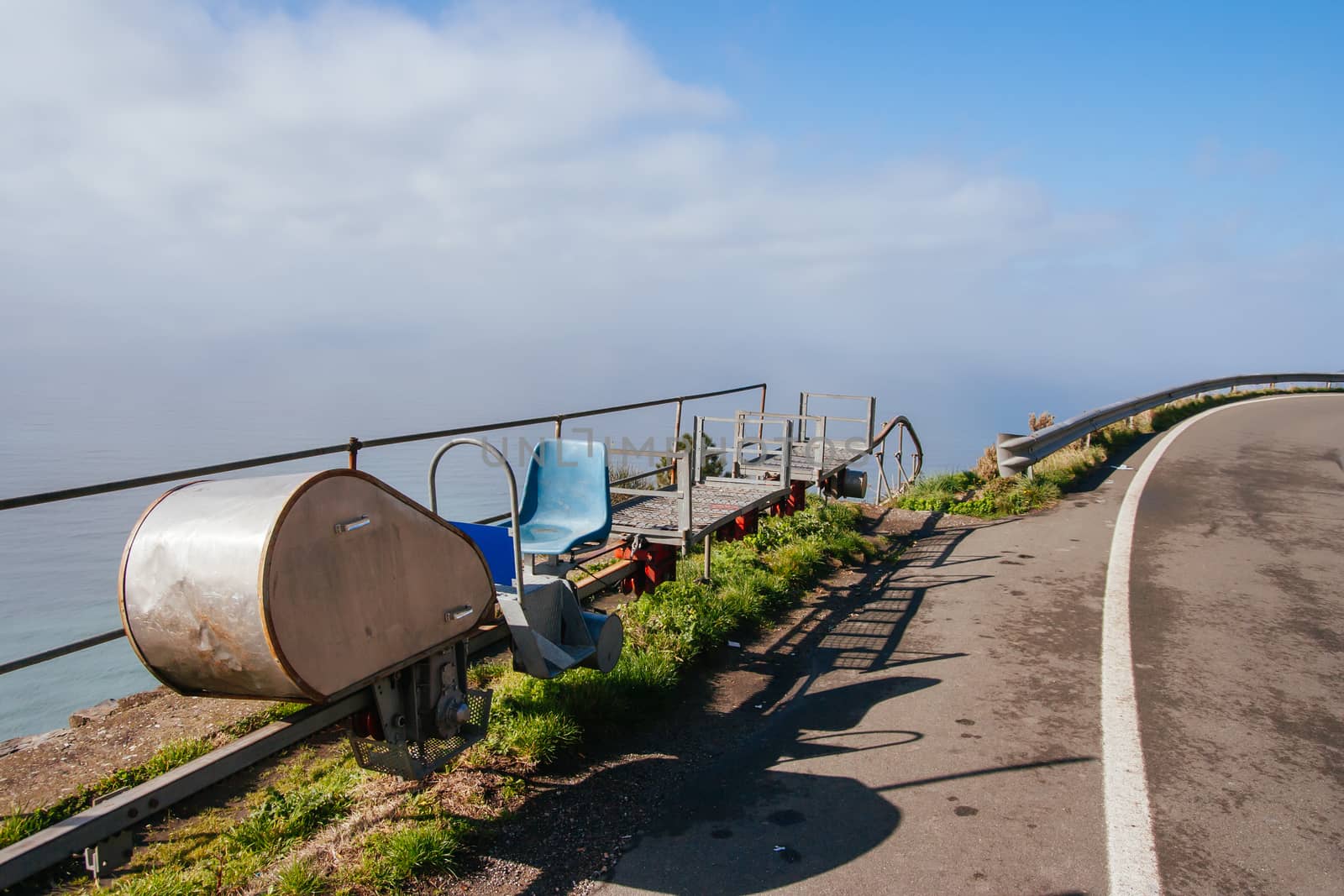 A postal delivery system that helps to deliver mail and goods up steep cliffs near Riomaggiore in Cinque Terre, Italy