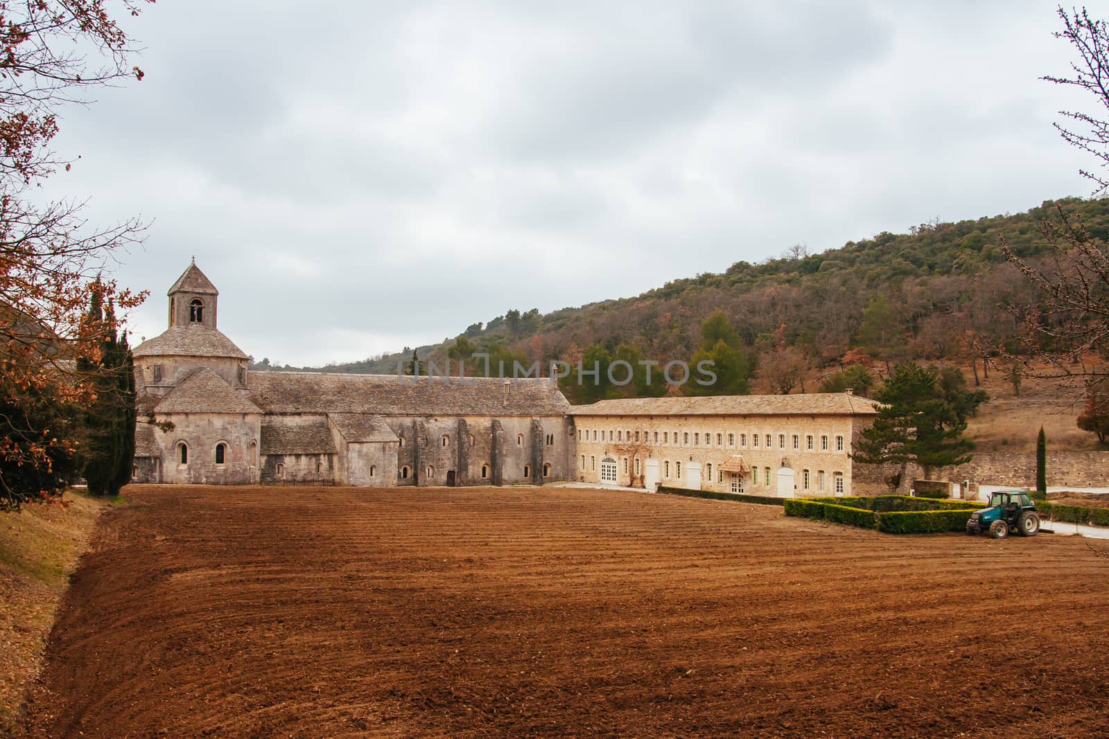 The famous and historical monastery Abbaye Notre-Dame de S�nanque on a cold winter's day in Provence, France