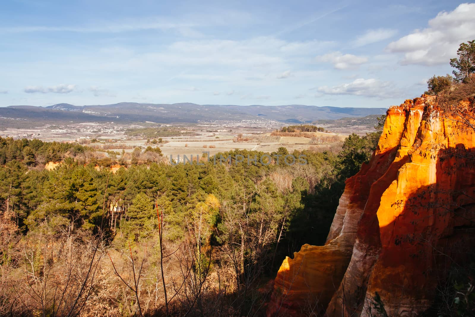 The beautiful view from Roussillon on a winter's afternoon in Provence, France