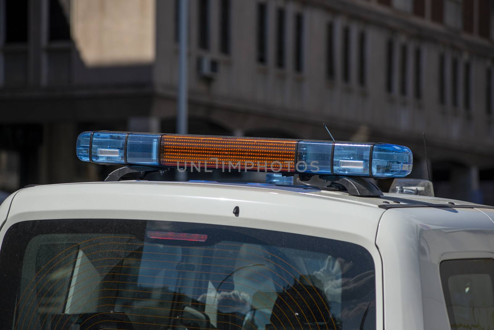 terni,italy september 02 2020:detail of flashing lights of a municipal police car