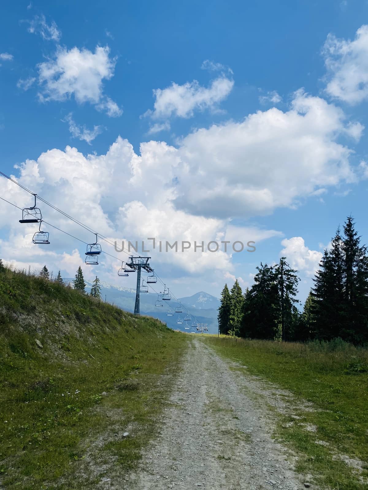 ski resort in the alps. trolls in the mountains on nature in summer