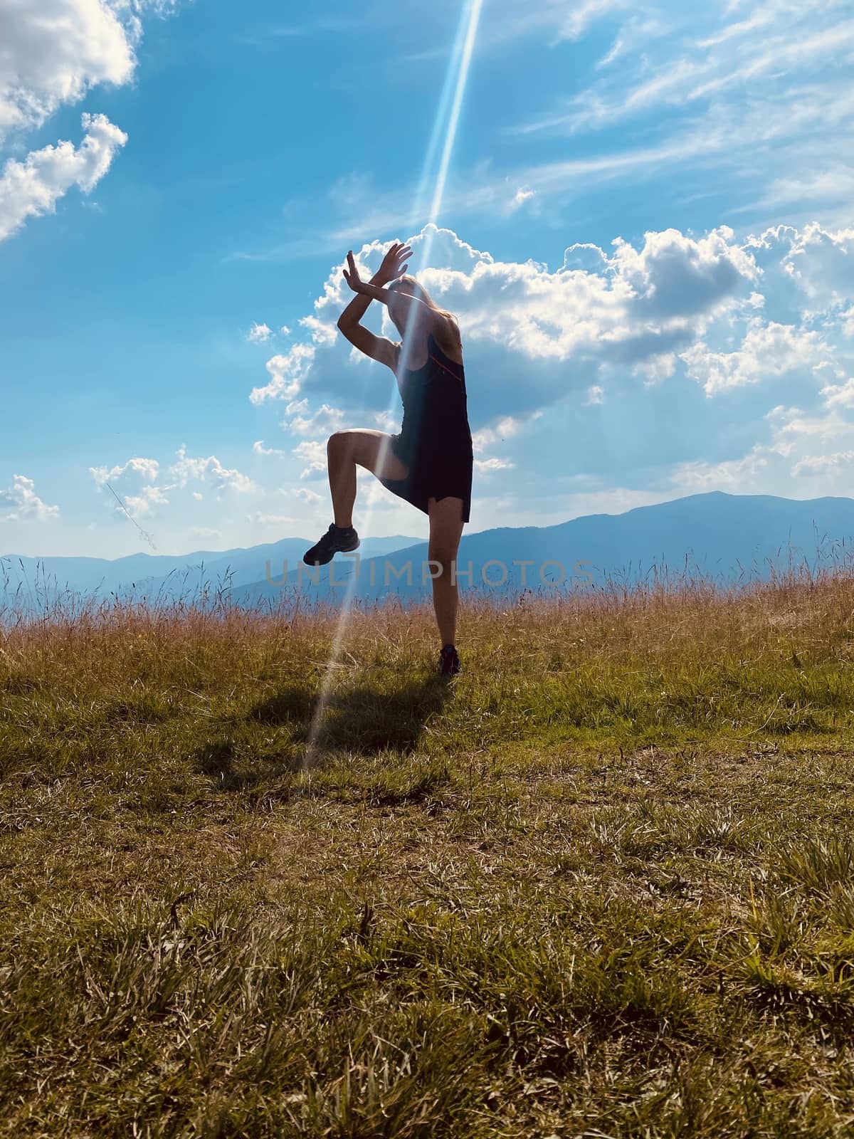 woman, jump, sky, happy, freedom, young, summer, people, grass, blue, jumping, nature, fun, field, joy, happiness, active, beautiful, green, beauty, person, lifestyle, energy, spring, outdoor