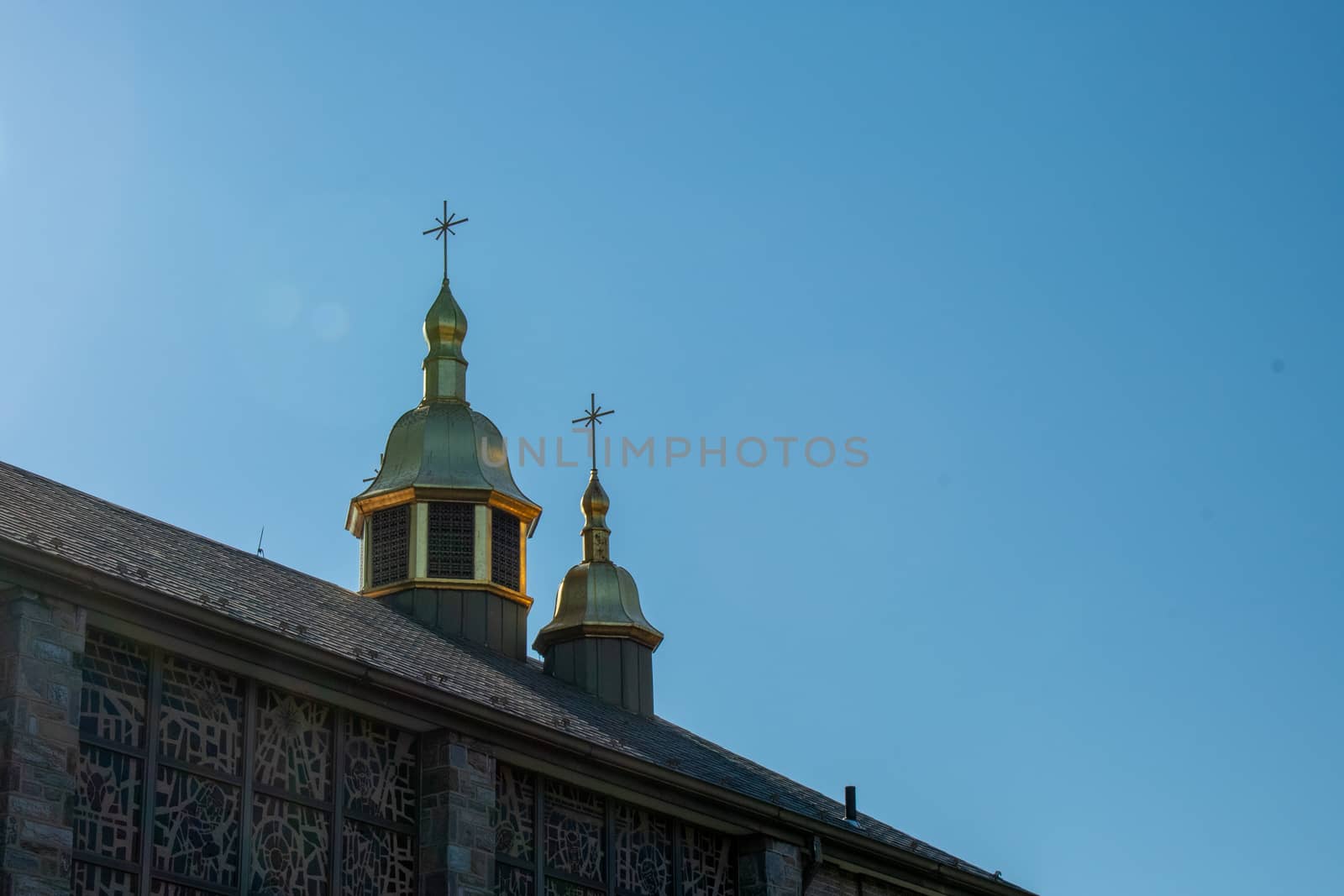 A Church Tower on a Clear Blue Sky by bju12290