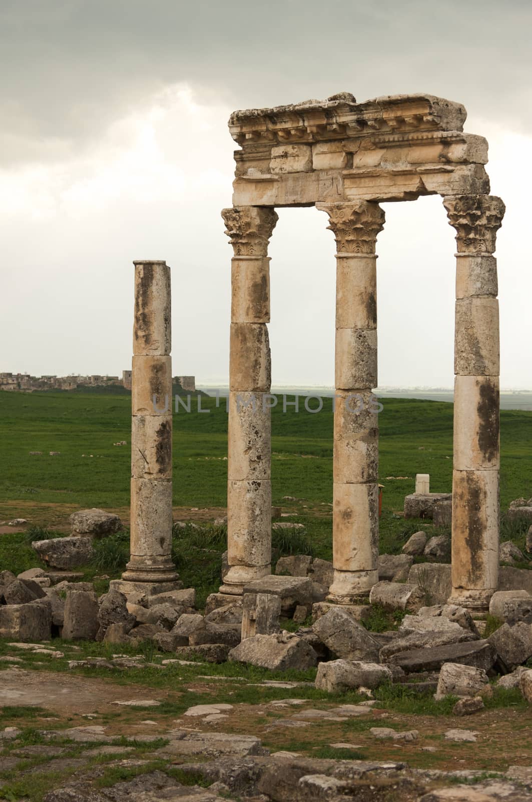Apamea Syria, ancient ruins with famous colonnade before damage in the war by kgboxford