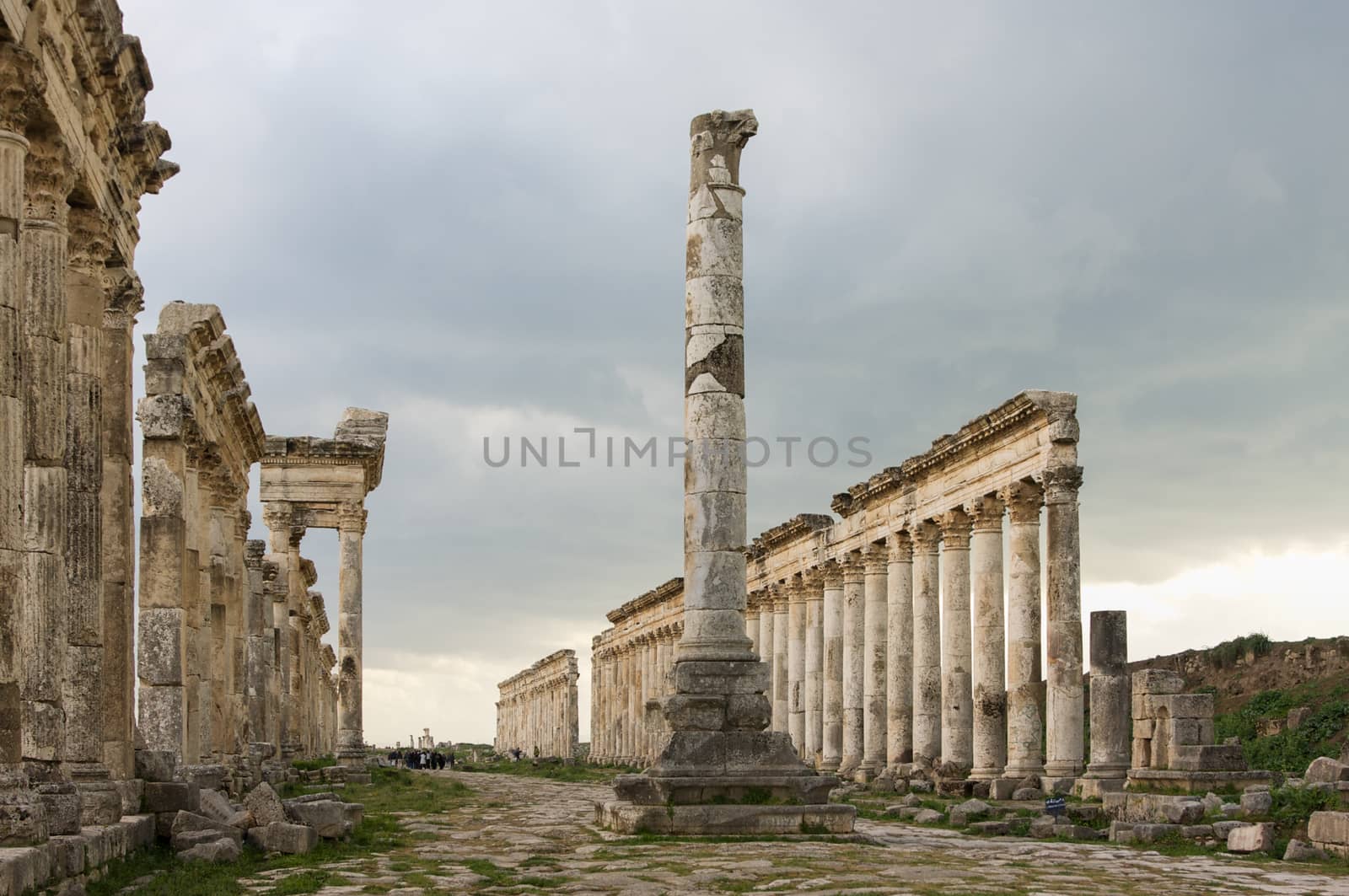 Apamea Syria, ancient ruins with famous colonnade before damage in the war by kgboxford