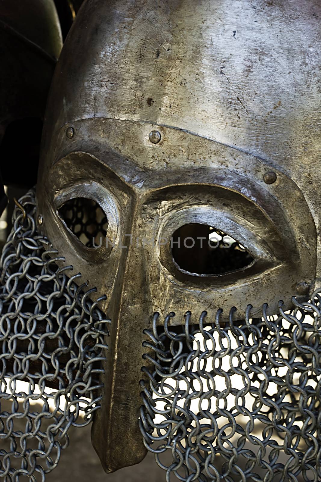 Vintage metal medieval knight helmet piece of armor